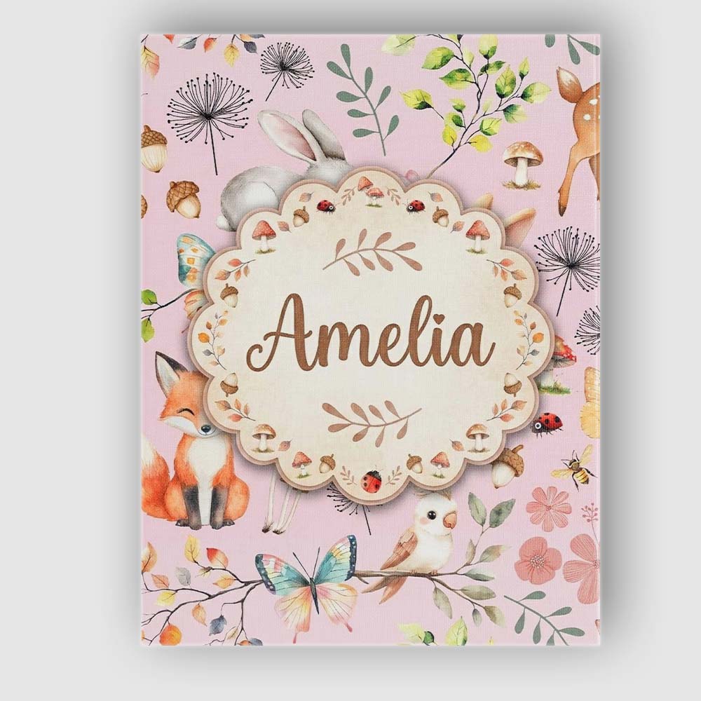 Personalised Name Woodland Animals Rabbit Custom  Unique Gift Idea Elegant Feature Canvas Wall Art Print Decor Picture Ready to Hang