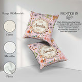 Custom Name Woodland Animals Fox Butterfly Seamless Pattern Soft Square Filled Cushion Throw Pillow Sofa Bed Home Decor Zip Washable UK Made