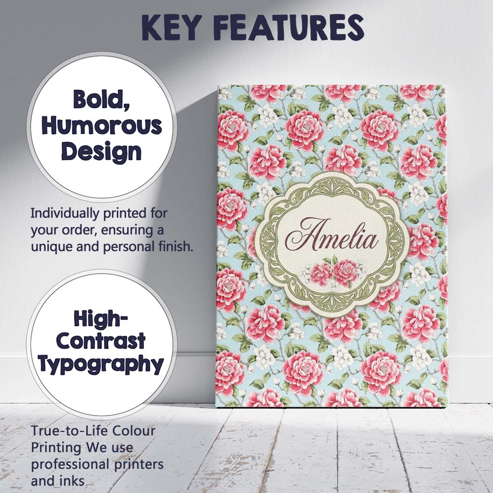 Personalised Name Pink and Red Rose Garden Floral Seamless Pattern Custom  Unique Canvas Wall Art Print Decor Picture Ready to Hang
