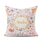 Custom Name Cute Woodland Animals Fox Butterfly Seamless Pattern Square Filled Cushion Throw Pillow Sofa Bed Home Decor Zip Washable UK Made