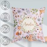 Custom Name Cute Woodland Animals Fox Butterfly Seamless Pattern Square Filled Cushion Throw Pillow Sofa Bed Home Decor Zip Washable UK Made