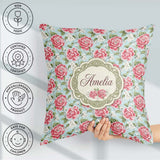 Custom Name Pink and Red Rose Garden Floral Seamless Pattern Square Filled Cushion Throw Pillow Sofa Bed Home Decor Zip Washable UK Made