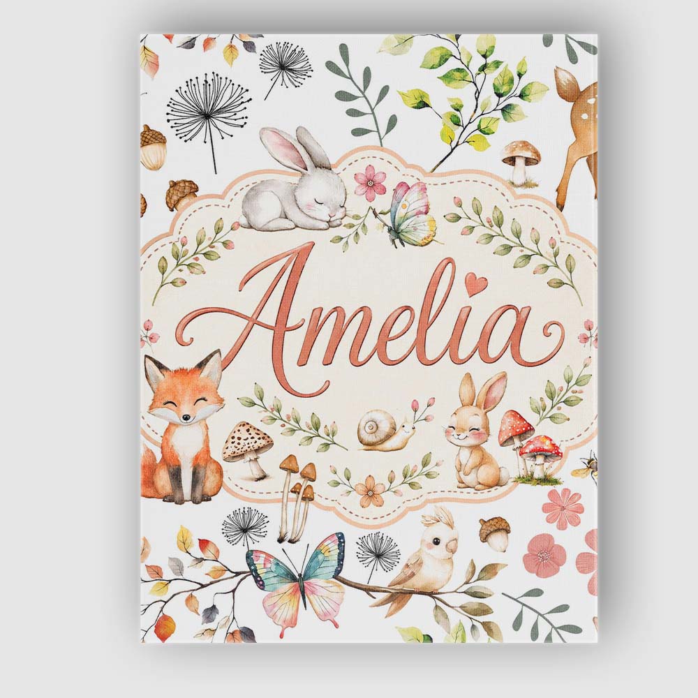 Personalised Name Cute Woodland Animals Custom  Modern Room Accent Elegant Feature Canvas Wall Art Print Decor Picture Ready to Hang