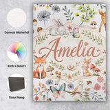 Personalised Name Cute Woodland Animals Custom  Modern Room Accent Elegant Feature Canvas Wall Art Print Decor Picture Ready to Hang