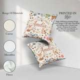 Custom Name Woodland Animals Fox Butterfly Seamless Pattern Grey Square Filled Cushion Throw Pillow Sofa Bed Home Decor Zip Washable UK Made