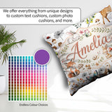 Custom Name Woodland Animals Fox Butterfly Seamless Pattern Grey Square Filled Cushion Throw Pillow Sofa Bed Home Decor Zip Washable UK Made