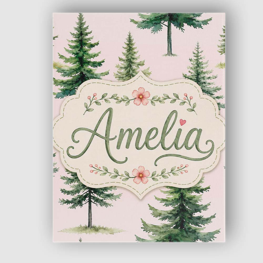 Personalised Name Watercolor Pine Tree Custom  Modern Room Accent Elegant Feature Canvas Wall Art Print Decor Picture Ready to Hang