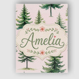 Personalised Name Watercolor Pine Tree Custom  Modern Room Accent Elegant Feature Canvas Wall Art Print Decor Picture Ready to Hang