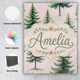 Personalised Name Watercolor Pine Tree Custom  Modern Room Accent Elegant Feature Canvas Wall Art Print Decor Picture Ready to Hang