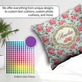 Custom Name Pink and Red Rose Garden Floral Seamless Pattern Square Filled Cushion Throw Pillow Sofa Bed Home Decor Zip Washable UK Made