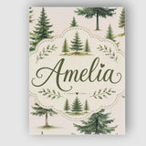 Personalised Name Watercolor Pine Tree Custom  Modern Room Accent Elegant Feature Canvas Wall Art Print Decor Picture Ready to Hang