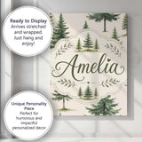 Personalised Name Watercolor Pine Tree Custom  Modern Room Accent Elegant Feature Canvas Wall Art Print Decor Picture Ready to Hang
