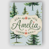 Personalised Name Watercolor Pine Tree Custom  Modern Room Accent Elegant Feature Canvas Wall Art Print Decor Picture Ready to Hang