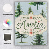 Personalised Name Watercolor Pine Tree Custom  Modern Room Accent Elegant Feature Canvas Wall Art Print Decor Picture Ready to Hang