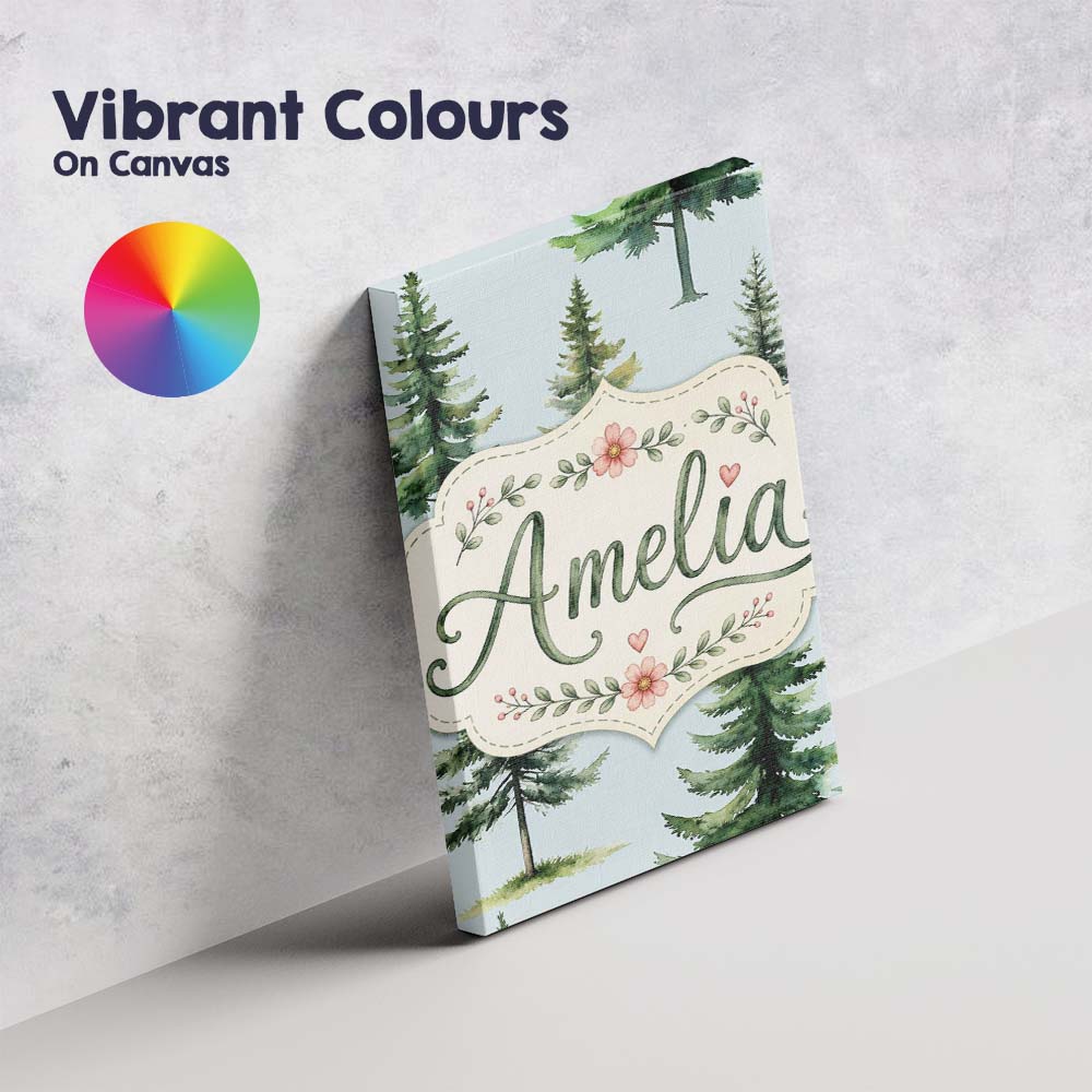 Personalised Name Watercolor Pine Tree Custom  Modern Room Accent Elegant Feature Canvas Wall Art Print Decor Picture Ready to Hang
