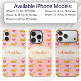Playful Corgi Dogs Heart Seamless Printed Design Custom Name Protective Phone Case Mobile Cover Durable Everyday Smartphone Shock Resistant