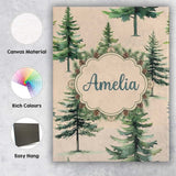Personalised Name Watercolor Pine Tree Custom  Modern Room Accent Elegant Feature Canvas Wall Art Print Decor Picture Ready to Hang