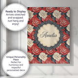 Personalised Name Classic Red and Ivory Rose Dense Floral Seamless Custom  Unique Canvas Wall Art Print Decor Picture Ready to Hang