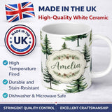 Personalized Custom Name Watercolor Pine Tree Forest Seamless Pattern Off White Background 11oz Ceramic Coffee Tea Mug White Large Handle