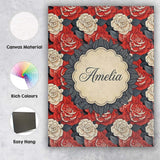 Personalised Name Classic Red and Ivory Rose Dense Floral Seamless Custom  Unique Canvas Wall Art Print Decor Picture Ready to Hang