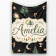 Watercolor Forest Trees Mushrooms Sun Moon Stars Seamless Pattern  Personalised Custom Name Super Soft Fleece Blanket Bed Sofa Throw