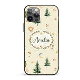 Watercolor Forest Trees Mushrooms Sun Moon Stars Custom Name Protective Phone Case Mobile Cover Durable Everyday Smartphone Shock Resistant