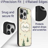 Watercolor Forest Trees Mushrooms Sun Moon Stars Custom Name Protective Phone Case Mobile Cover Durable Everyday Smartphone Shock Resistant