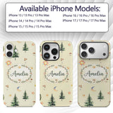 Watercolor Forest Trees Mushrooms Sun Moon Stars Custom Name Protective Phone Case Mobile Cover Durable Everyday Smartphone Shock Resistant