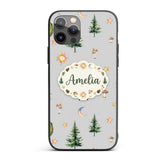 Watercolor Forest Trees Mushrooms Sun Moon Stars Custom Name Protective Phone Case Mobile Cover Durable Everyday Smartphone Shock Resistant