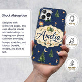 Watercolor Forest Trees Mushrooms Sun Moon Stars Custom Name Protective Phone Case Mobile Cover Durable Everyday Smartphone Shock Resistant