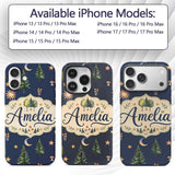 Watercolor Forest Trees Mushrooms Sun Moon Stars Custom Name Protective Phone Case Mobile Cover Durable Everyday Smartphone Shock Resistant