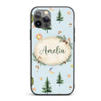 Watercolor Forest Trees Mushrooms Sun Moon Stars Custom Name Protective Phone Case Mobile Cover Durable Everyday Smartphone Shock Resistant
