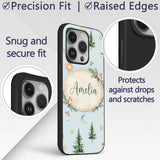 Watercolor Forest Trees Mushrooms Sun Moon Stars Custom Name Protective Phone Case Mobile Cover Durable Everyday Smartphone Shock Resistant