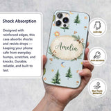 Watercolor Forest Trees Mushrooms Sun Moon Stars Custom Name Protective Phone Case Mobile Cover Durable Everyday Smartphone Shock Resistant