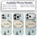 Watercolor Forest Trees Mushrooms Sun Moon Stars Custom Name Protective Phone Case Mobile Cover Durable Everyday Smartphone Shock Resistant