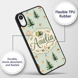 Watercolor Forest Trees Mushrooms Sun Moon Stars Custom Name Protective Phone Case Mobile Cover Durable Everyday Smartphone Shock Resistant