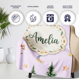 Watercolor Forest Trees Mushrooms Sun Moon Stars Seamless Pattern  Personalised Custom Name Super Soft Fleece Blanket Bed Sofa Throw