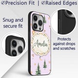 Watercolor Forest Trees Mushrooms Sun Moon Stars Custom Name Protective Phone Case Mobile Cover Durable Everyday Smartphone Shock Resistant