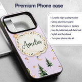 Watercolor Forest Trees Mushrooms Sun Moon Stars Custom Name Protective Phone Case Mobile Cover Durable Everyday Smartphone Shock Resistant