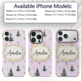 Watercolor Forest Trees Mushrooms Sun Moon Stars Custom Name Protective Phone Case Mobile Cover Durable Everyday Smartphone Shock Resistant