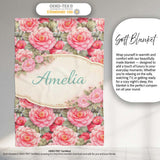 Watercolor Pink Camellia Floral Seamless Pattern Cute Unique Gift  Personalised Custom Name Super Soft Fleece Blanket Bed Sofa Throw