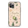 Watercolor Forest Trees Mushrooms Sun Moon Stars Custom Name Protective Phone Case Mobile Cover Durable Everyday Smartphone Shock Resistant