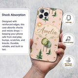 Watercolor Forest Trees Mushrooms Sun Moon Stars Custom Name Protective Phone Case Mobile Cover Durable Everyday Smartphone Shock Resistant