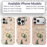 Watercolor Forest Trees Mushrooms Sun Moon Stars Custom Name Protective Phone Case Mobile Cover Durable Everyday Smartphone Shock Resistant