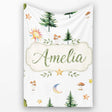 Watercolor Forest Trees Mushrooms Sun Moon Stars Seamless Pattern  Personalised Custom Name Super Soft Fleece Blanket Bed Sofa Throw