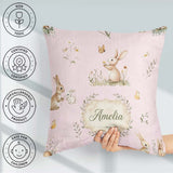 Custom Name Rabbit Butterfly Floral Meadow Seamless Pattern Pink Square Filled Cushion Throw Pillow Sofa Bed Home Decor Zip Washable UK Made