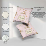 Custom Name Rabbit Butterfly Floral Meadow Seamless Pattern Pink Square Filled Cushion Throw Pillow Sofa Bed Home Decor Zip Washable UK Made