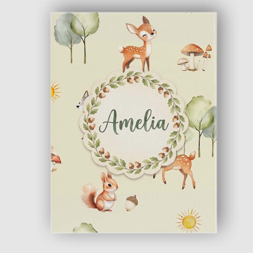 Personalised Name Woodland Deer Fox Squirrel Custom Bespoke  Contemporary Display Canvas Wall Art Print Decor Picture Ready to Hang