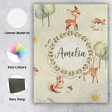 Personalised Name Woodland Deer Fox Squirrel Custom Bespoke  Contemporary Display Canvas Wall Art Print Decor Picture Ready to Hang