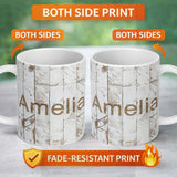 Personalized Custom Name Distressed White Wood Herringbone Rustic Texture Seamless Pattern 11oz Ceramic Coffee Tea Mug White Large Handle